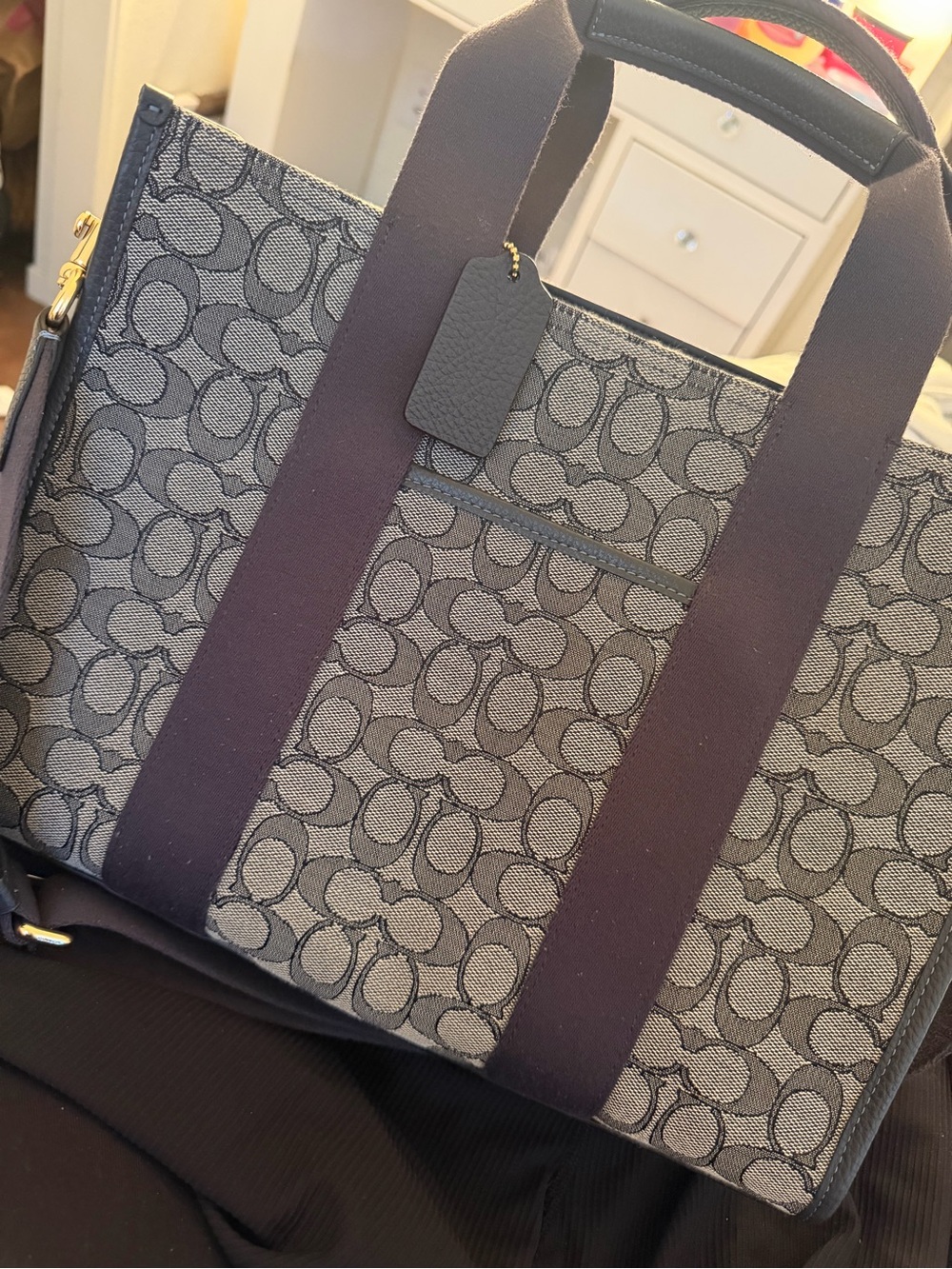 Coach Navy and Gray Signature Canvas Tote - Picture 2 of 3